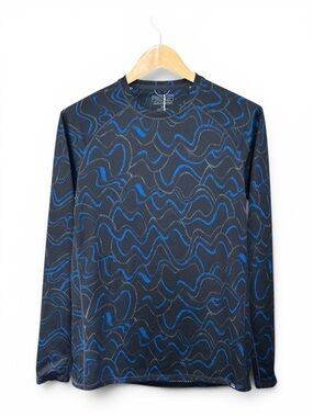 NWOT Patagonia Capilene Midweight Crewneck Blue Wavy Print Base Layer Size M